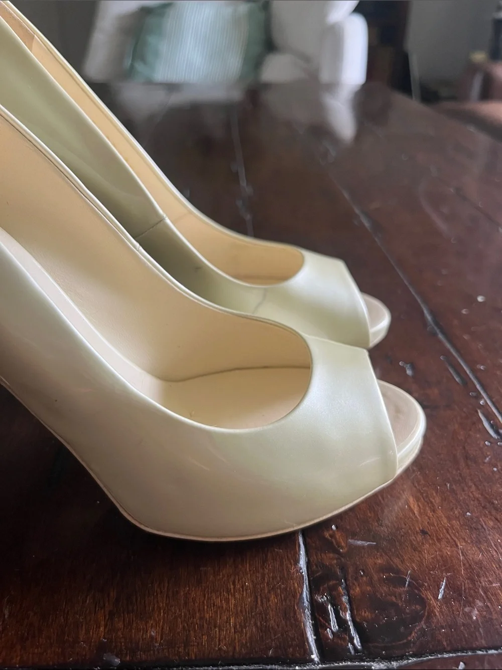 CHANEL Ivory Peep-Toe Pumps